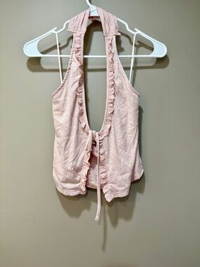 Women’s Pink Ruffle Halter Tank Top